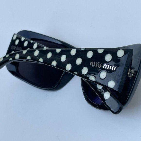 Miu Miu Women Sunglasses Polarized Eye Wear Black W/ White Dots SMU16F 57[]15 - Picture 3 of 12